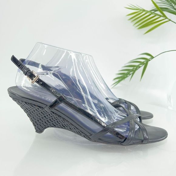 Prada Sandals Women's Size 41 11 Black Leather Wedge Woven Slingback Vintage Y2K - Picture 2 of 15